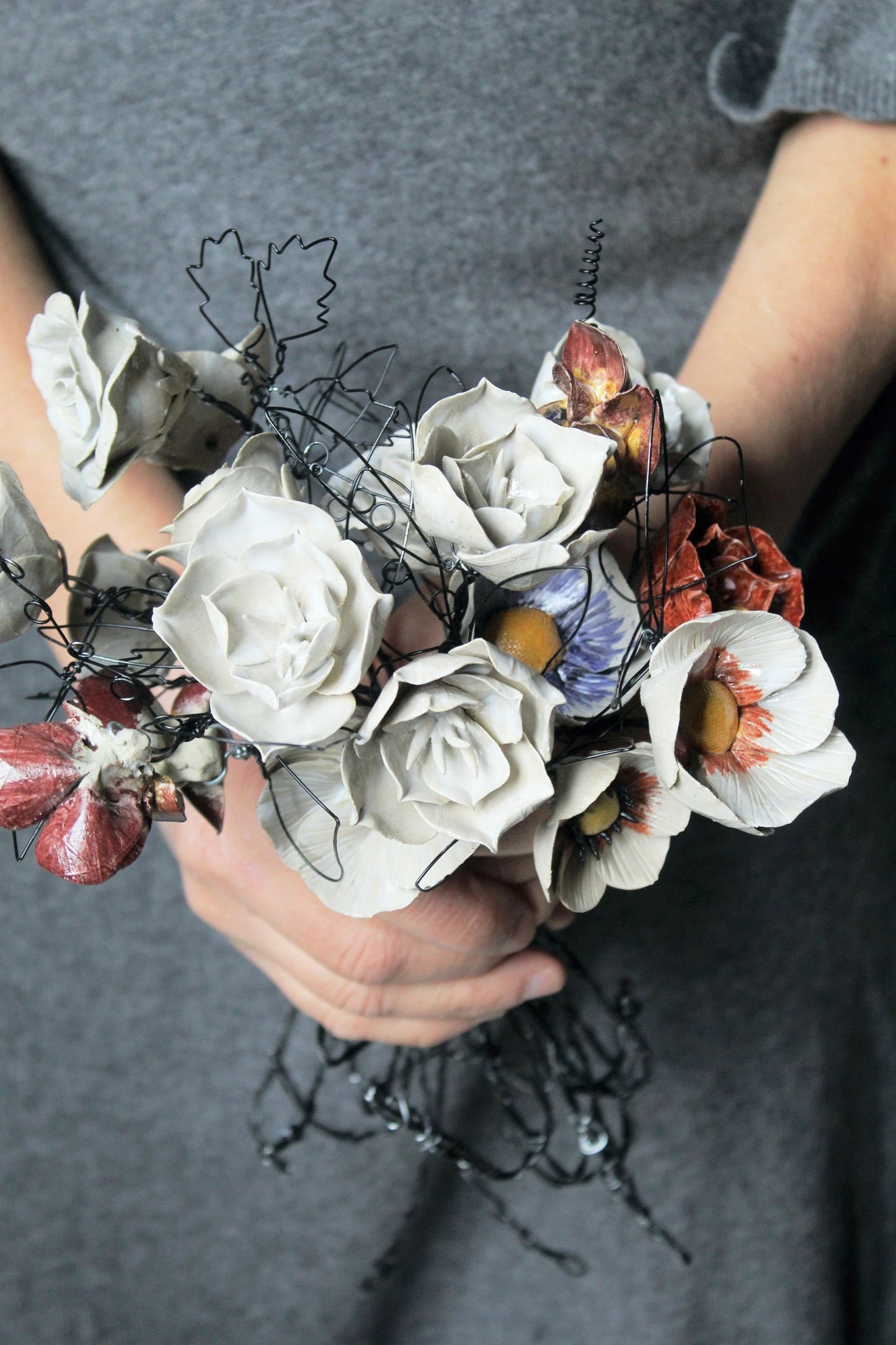 FIore doppio in gres di colore giallo - per bouquet romantici