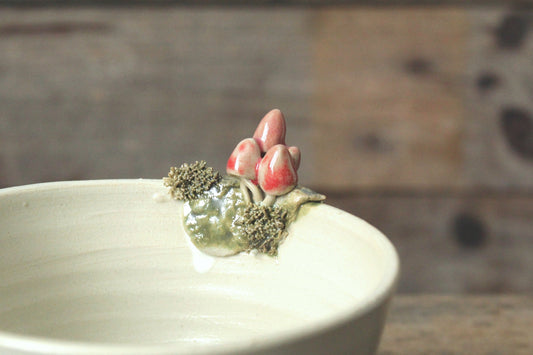 Funghetti rosa e muschio - Ciotola  in gres con smalto chiaro