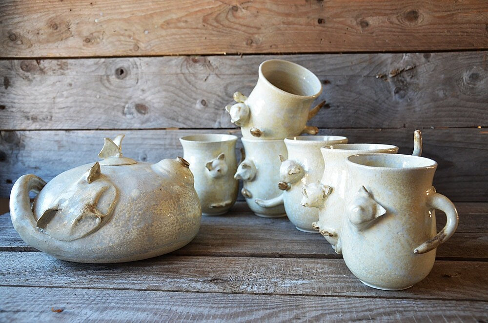 Stretching cat - Tazza in gres con gatto - Gat-tea - gres