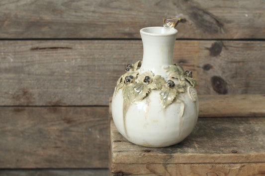 Romantico vaso a bottiglia - SU ORDINAZIONE - in gres con rovi e uccellino - gres -