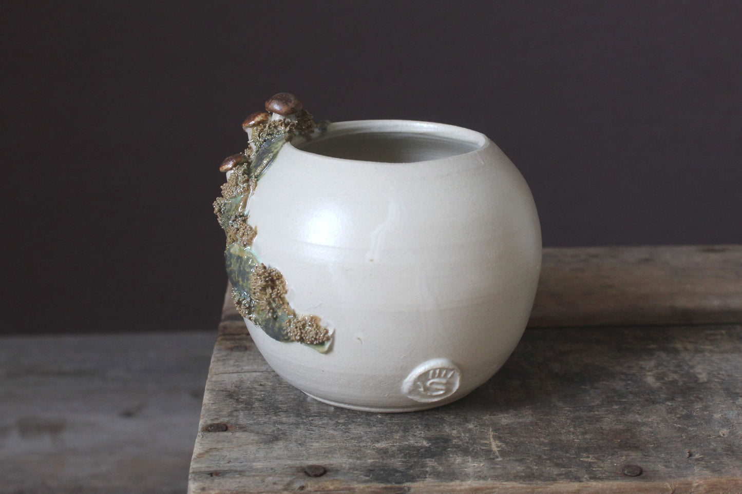Boletus -  vaso in gres con funghetti e muschio