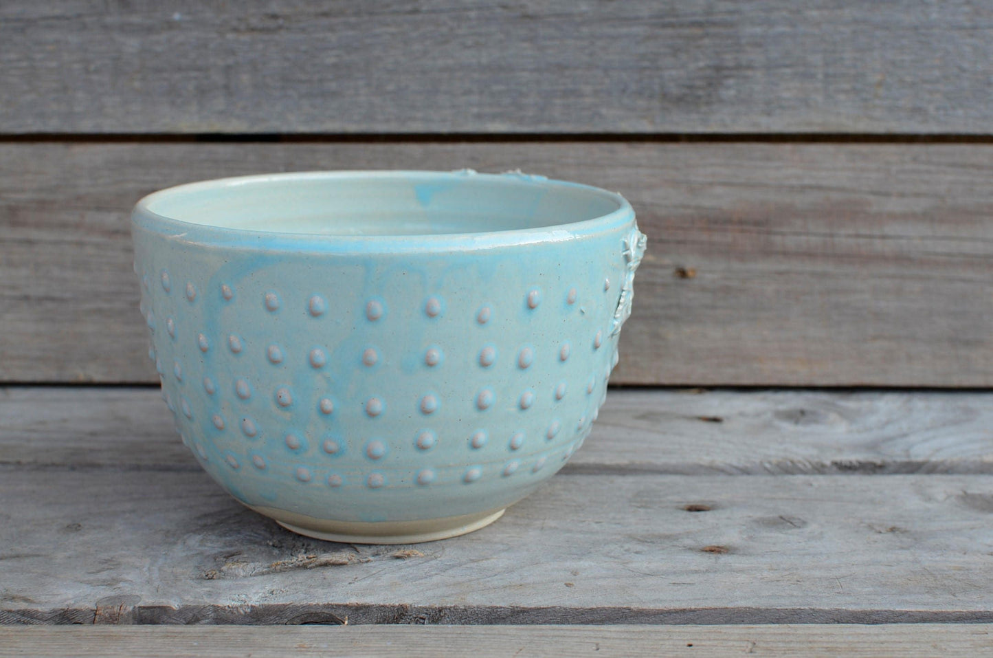 Ciotola azzurra con rose e  puntini rosa- gres -