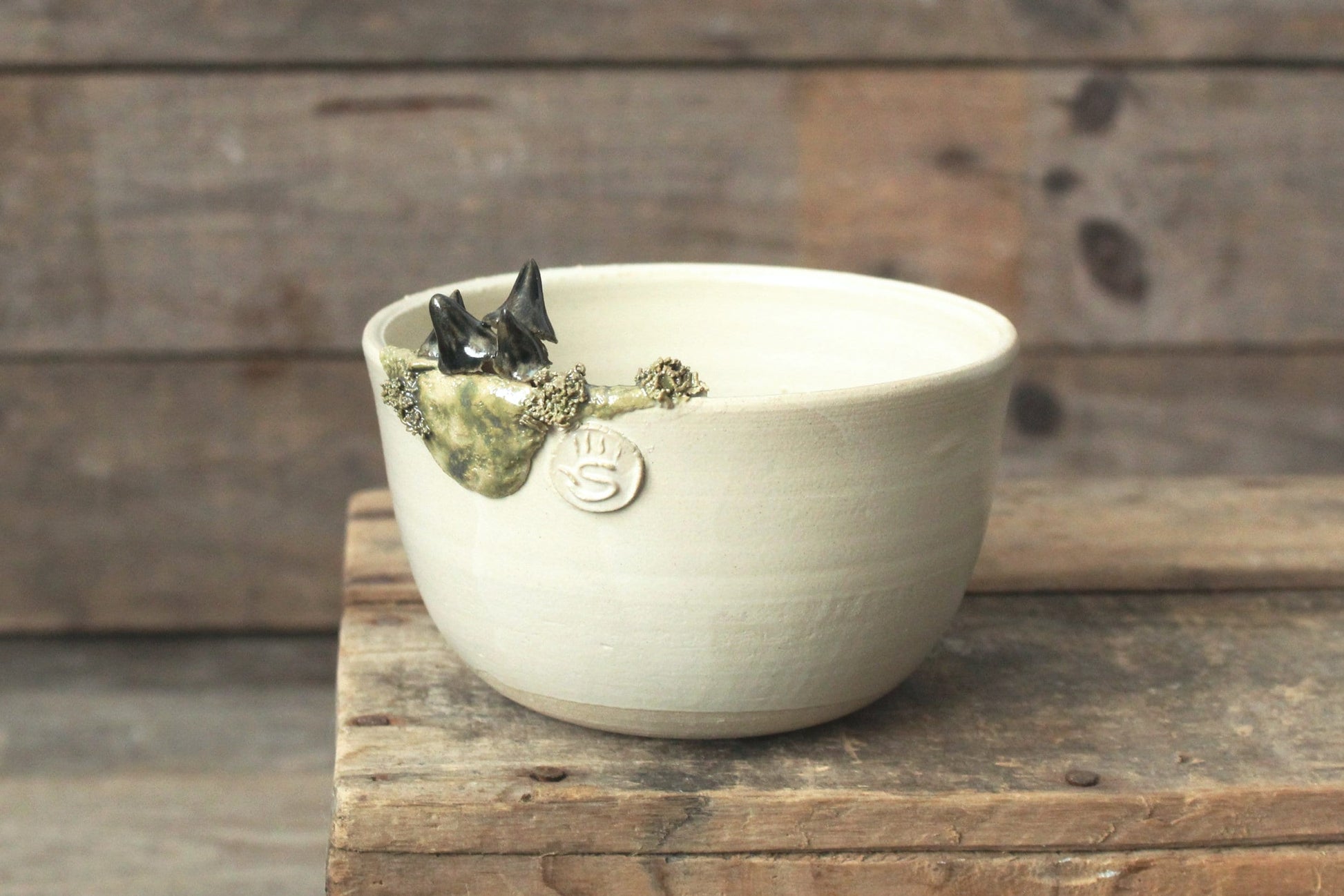 ciotola funghetti blu e muschio in gres