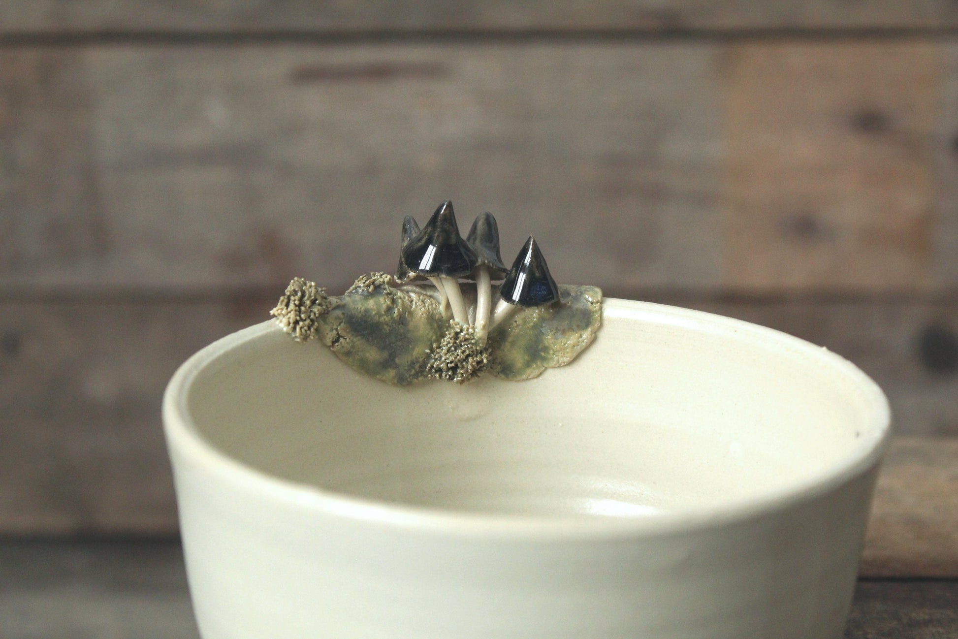 ciotola funghetti blu e muschio in gres