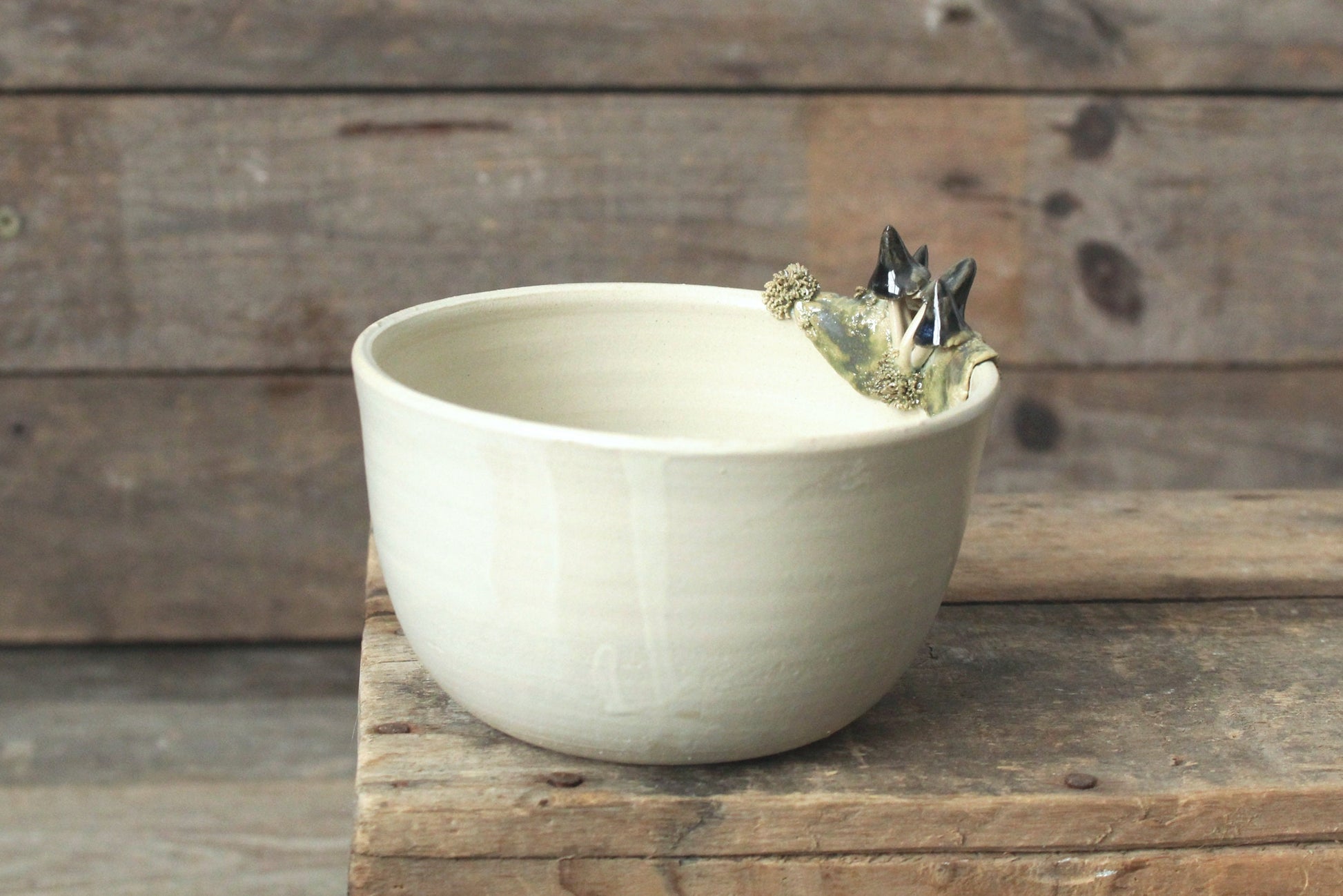 ciotola funghetti blu e muschio in gres