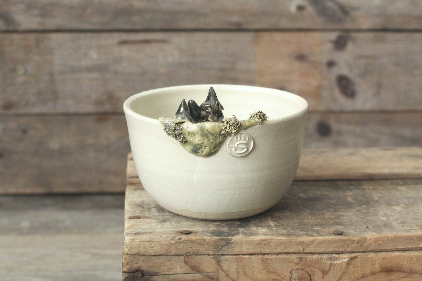 ciotola funghetti blu e muschio in gres