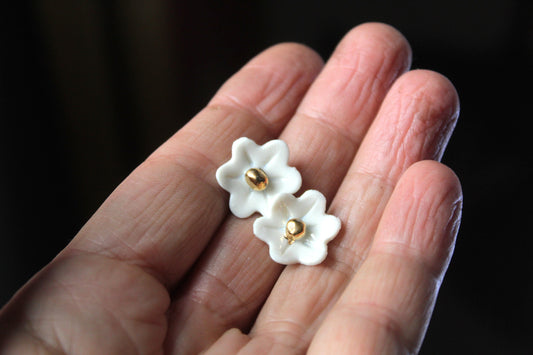 Orecchini in porcellana di limoges con centro in oro zecchino